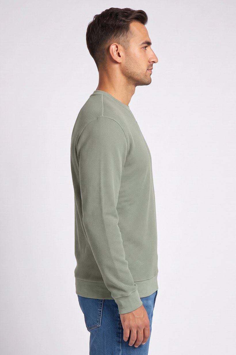 Men Crew Neck Textured Sweater, Sage Green