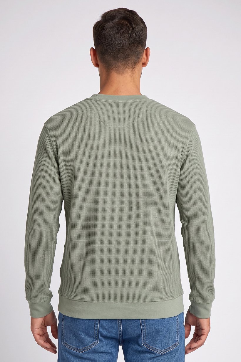 Men Crew Neck Textured Sweater, Sage Green
