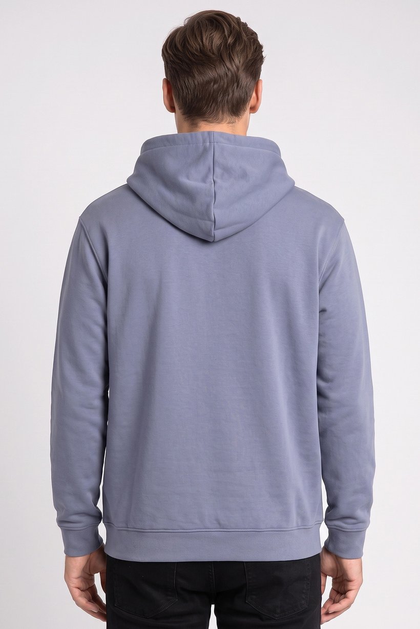 Men Solid Long Sleeve Hoodie, Slate Blue