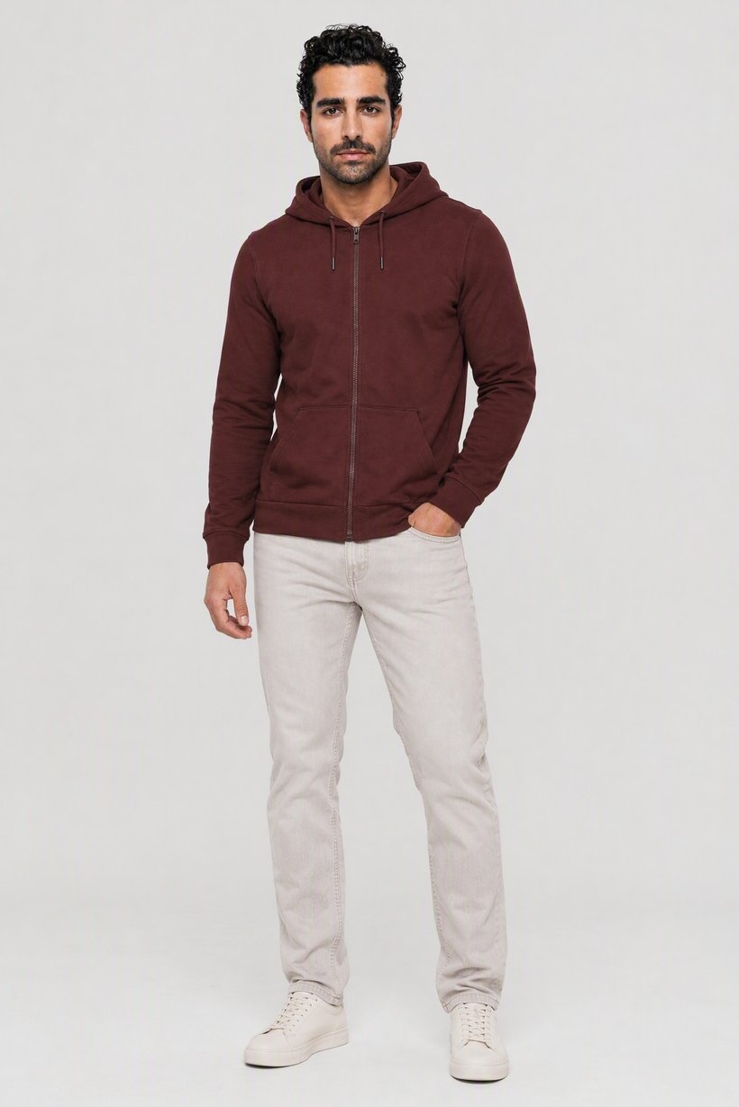 Men Long Sleeve Solid Hoodie, Maroon