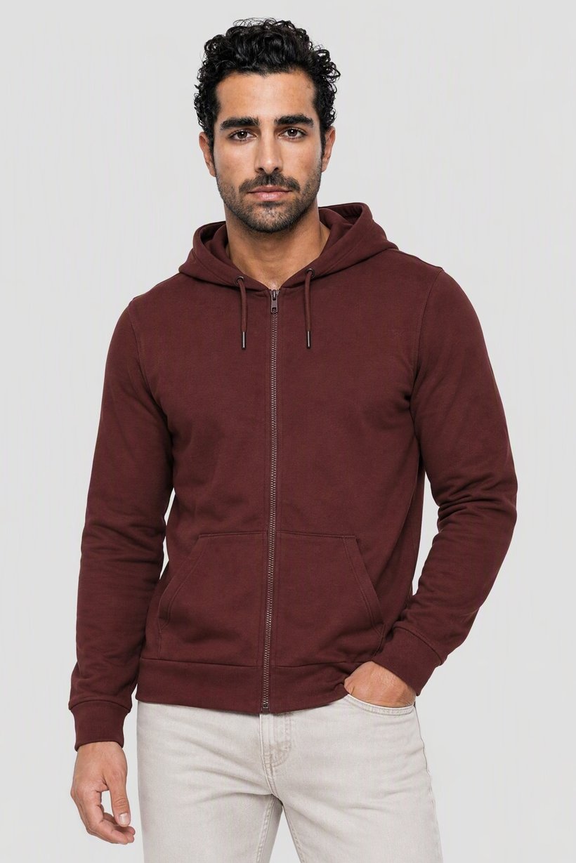 Men Long Sleeve Solid Hoodie, Maroon