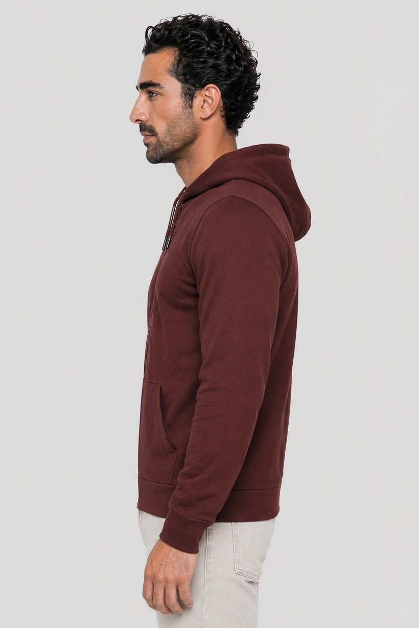 Men Long Sleeve Solid Hoodie, Maroon