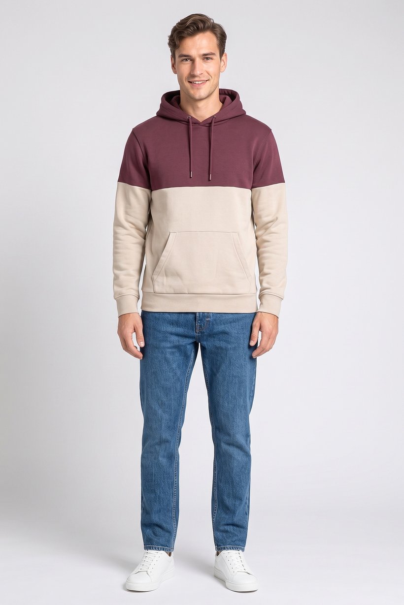 Men Two Tone Long Sleeve Hoodie, Multicolor