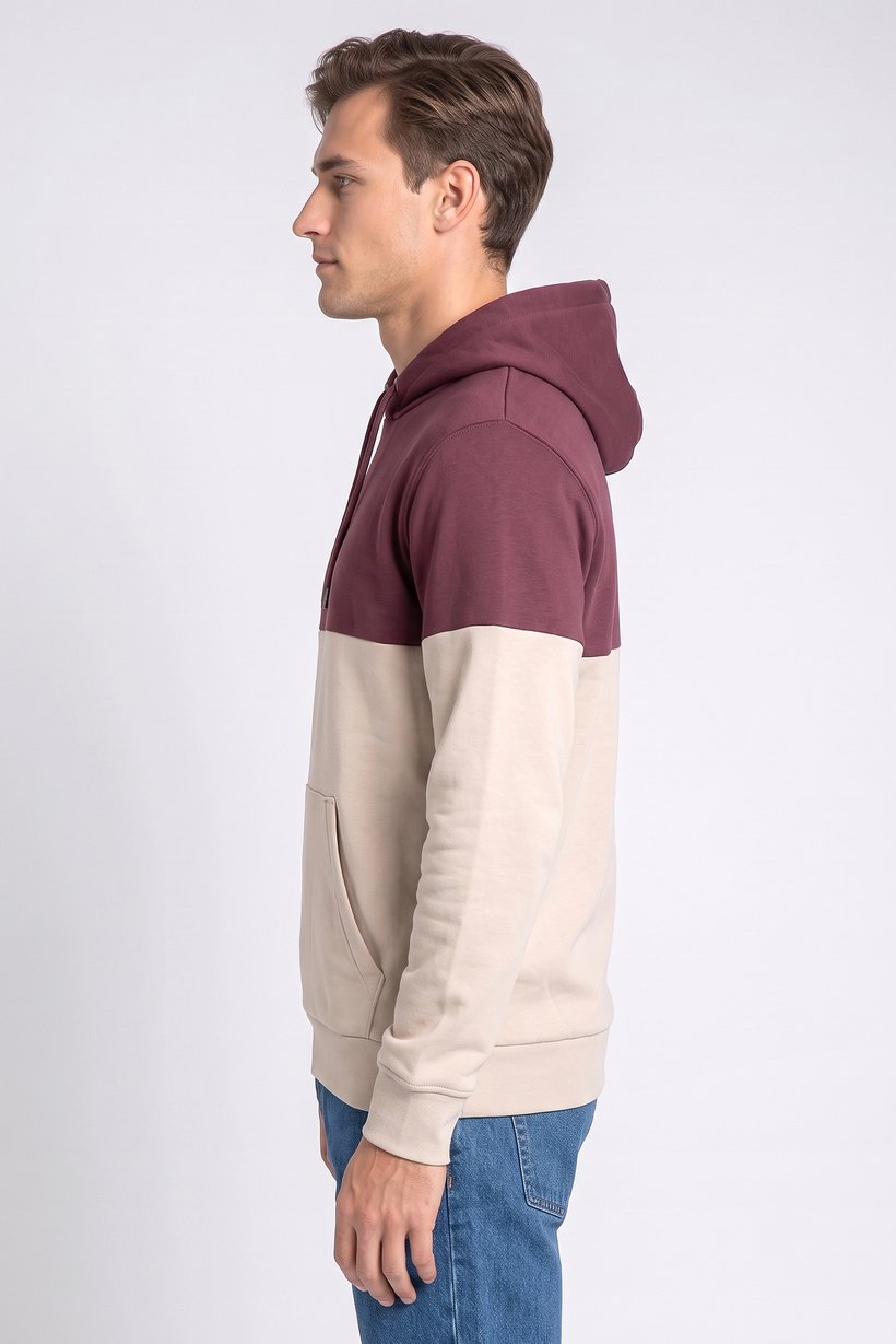 Men Two Tone Long Sleeve Hoodie, Multicolor