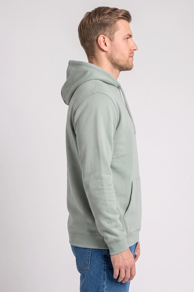 Men Plain Long Sleeve Hoodie, Sage Green