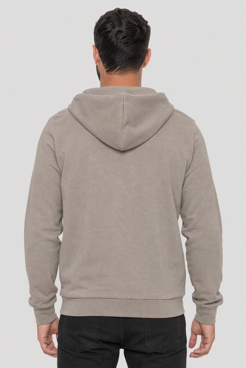 Men Long Sleeve Textured Full Zip Hoodie, Light Taupe