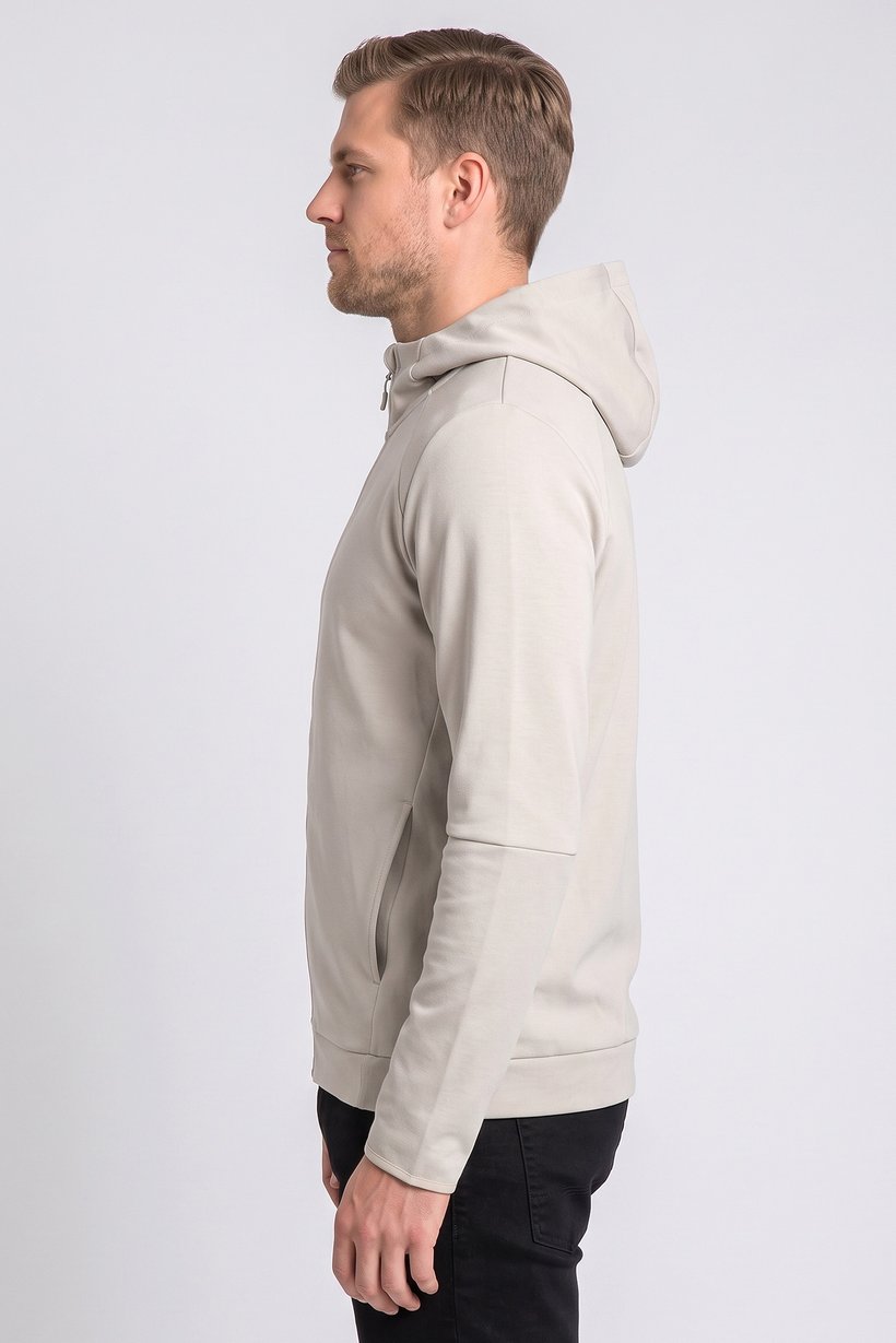Men Solid Long Sleeve Hoodie, Beige