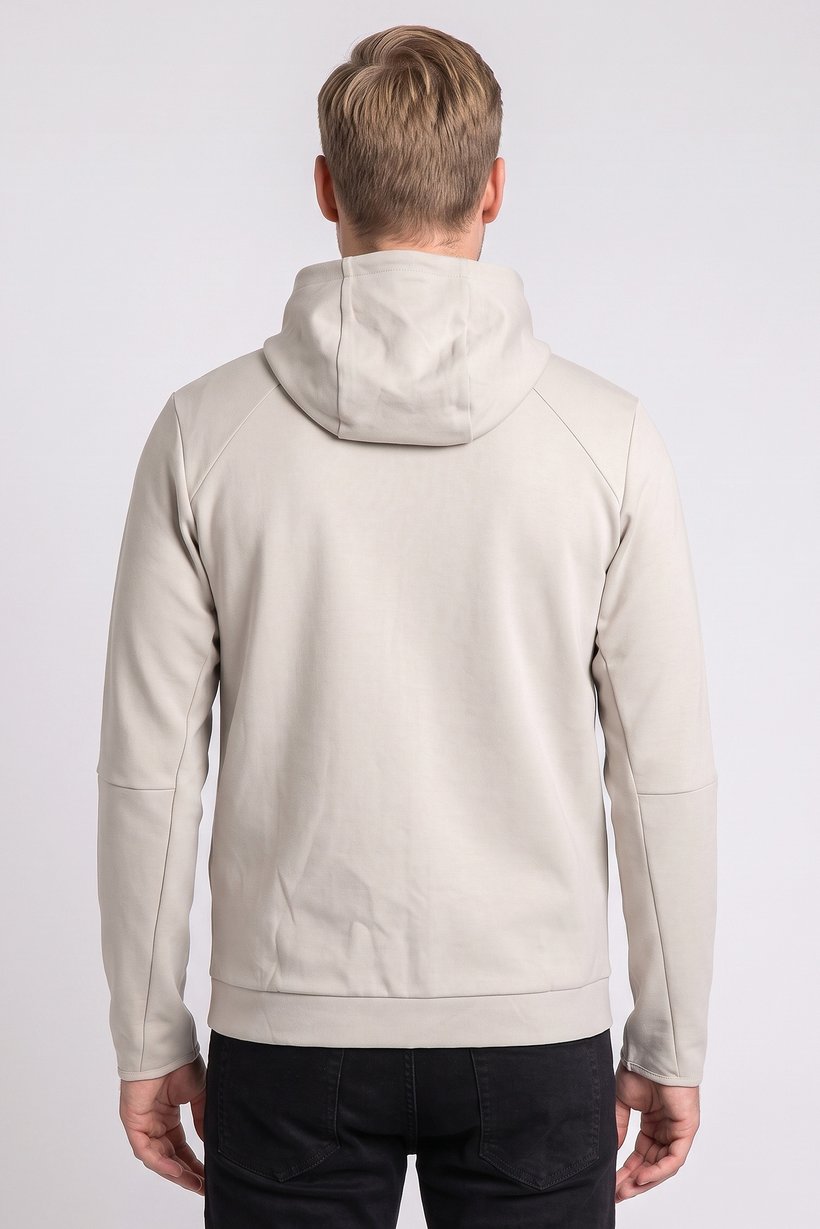 Men Solid Long Sleeve Hoodie, Beige