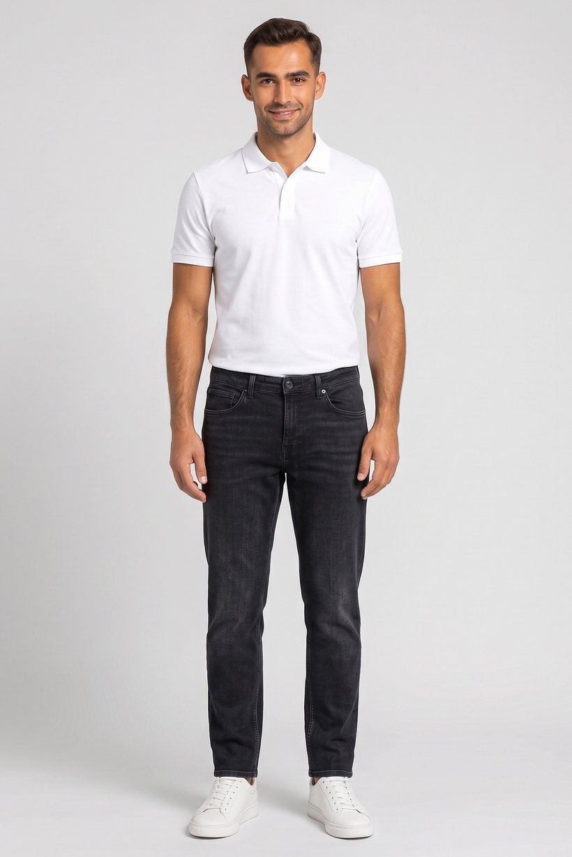 Men Straight Fit Solid Stretchable Jeans, Wash Black