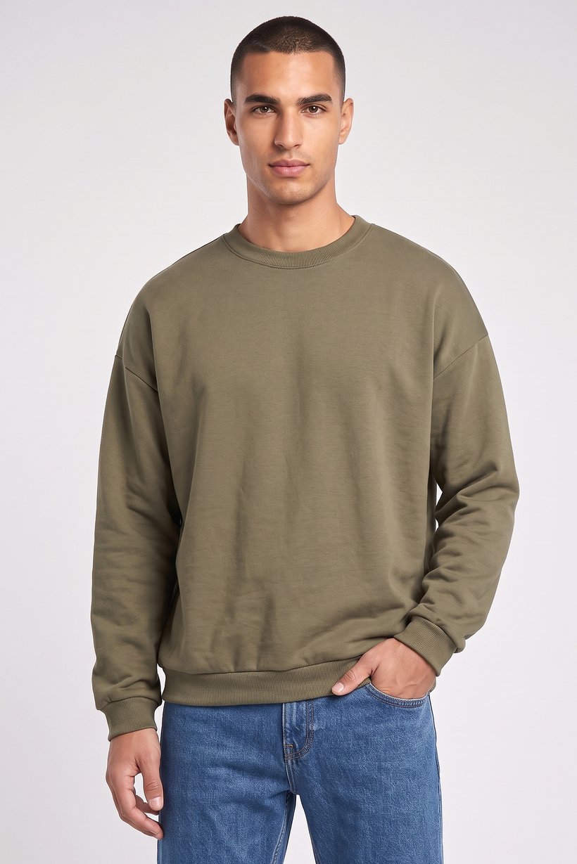 Men Crew Neck Long Sleeve Plain Sweatshirt, Sage Green