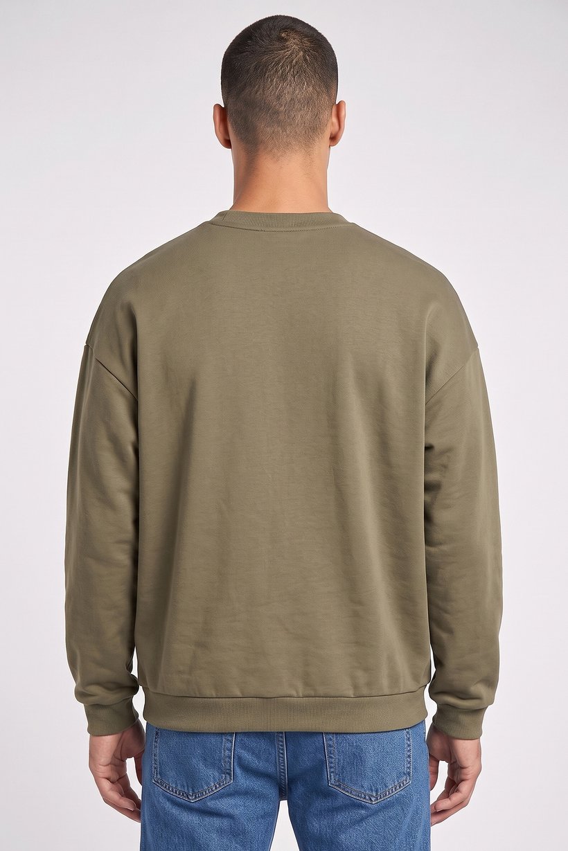 Men Crew Neck Long Sleeve Plain Sweatshirt, Sage Green