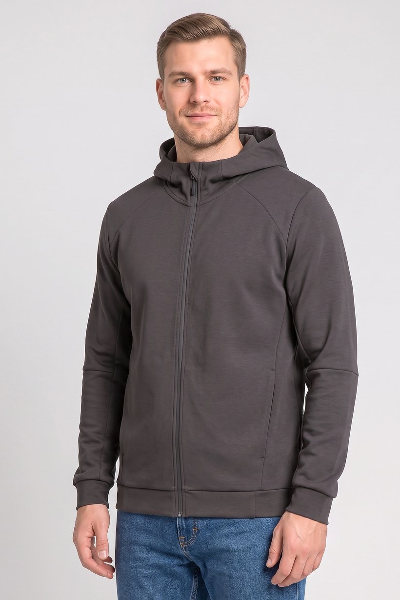Men Solid Long Sleeve Hoodie, Charcoal Grey