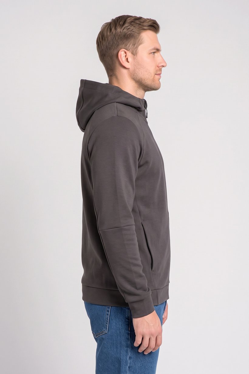 Men Solid Long Sleeve Hoodie, Charcoal Grey