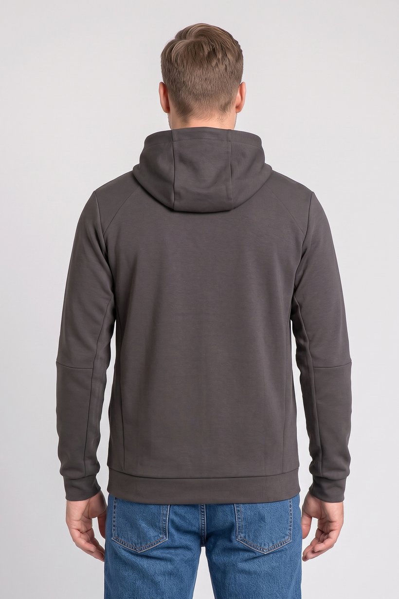 Men Solid Long Sleeve Hoodie, Charcoal Grey