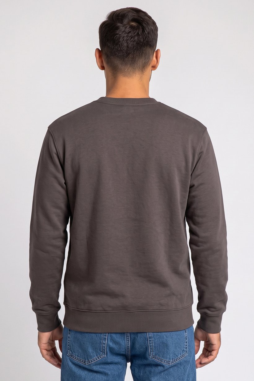 Men Crew Neck Graphic Print Long Sleeve Hoodie, Charcoal