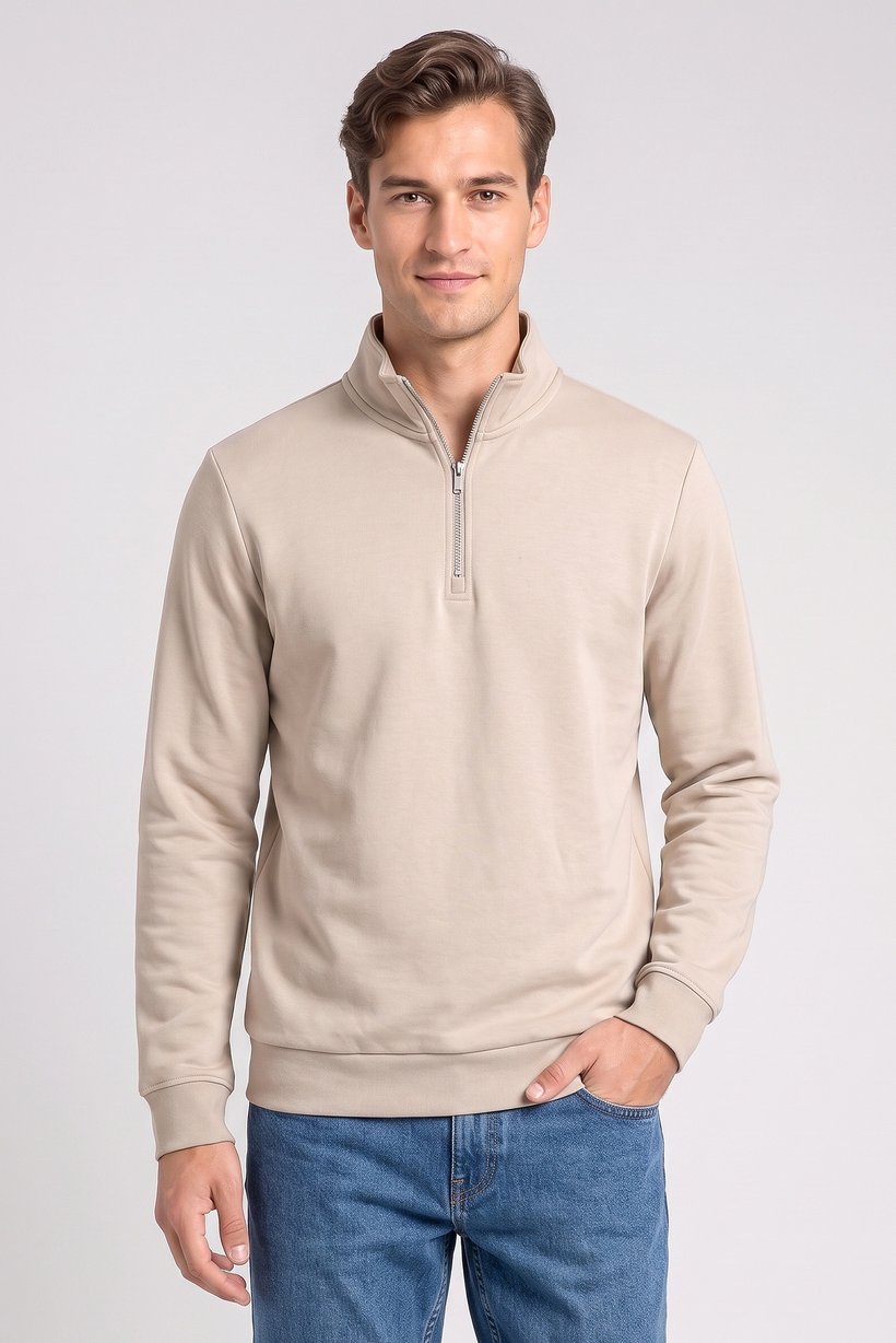 Men Long Sleeve Solid Sweatshirt, Beige