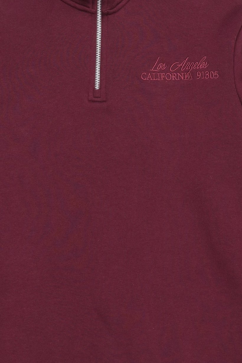 Men High Neck Embroidered Long Sleeve Sweatshirt, Maroon