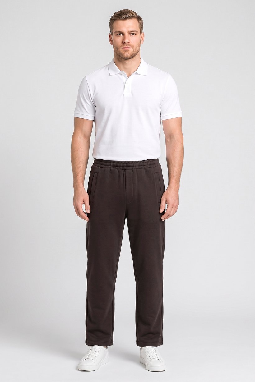 Men Relaxed Fit Plain Straight Leg Pants, Coffee