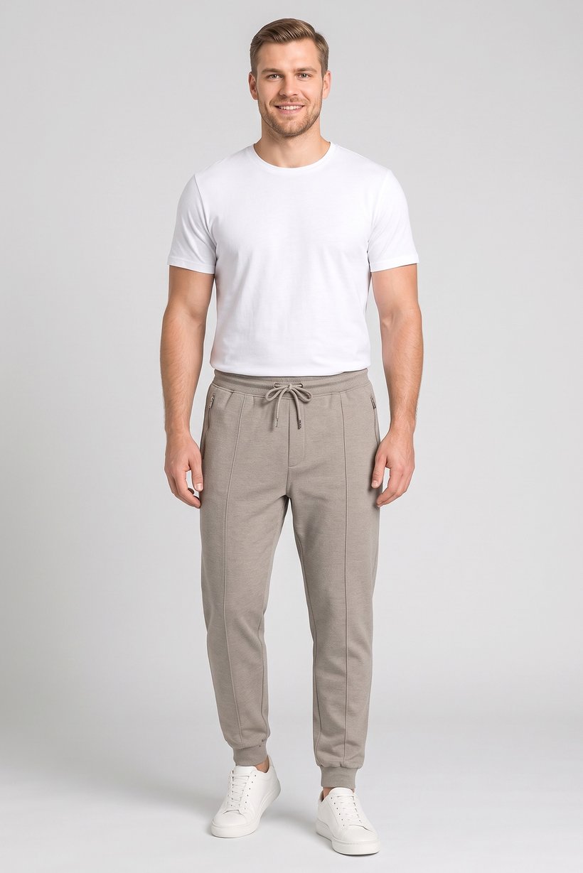 Men Regular Fit Textured Sweatpants, Taupe