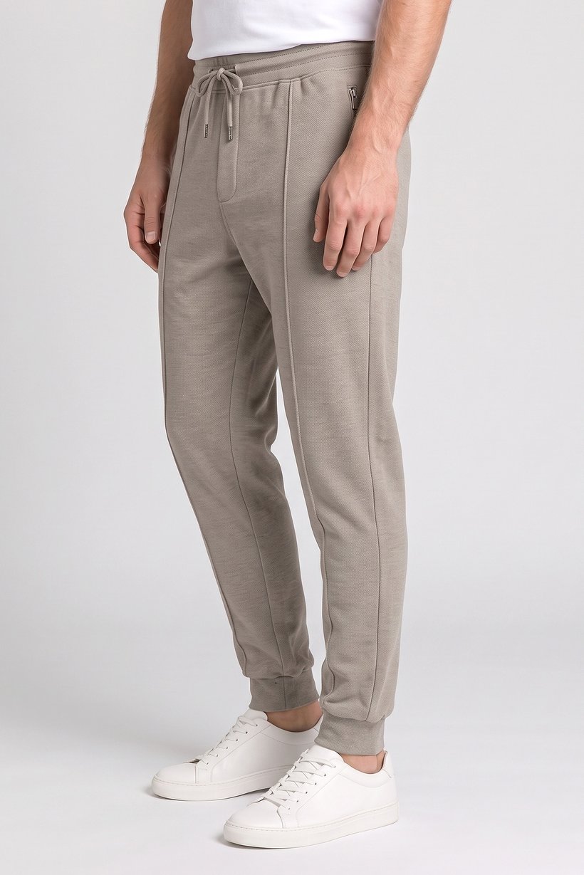 Men Regular Fit Textured Sweatpants, Taupe