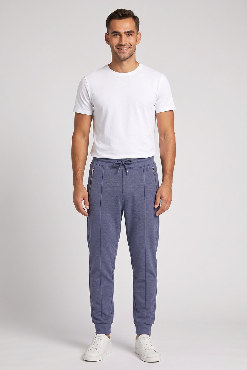 Men Regular Fit Textured Sweatpants, Slate Blue