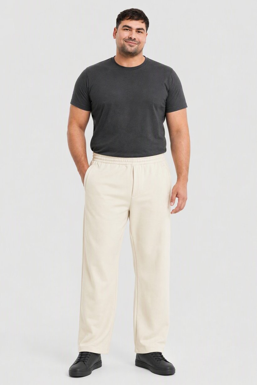 Men Relaxed Fit Solid Wide Leg Pants, Light Beige