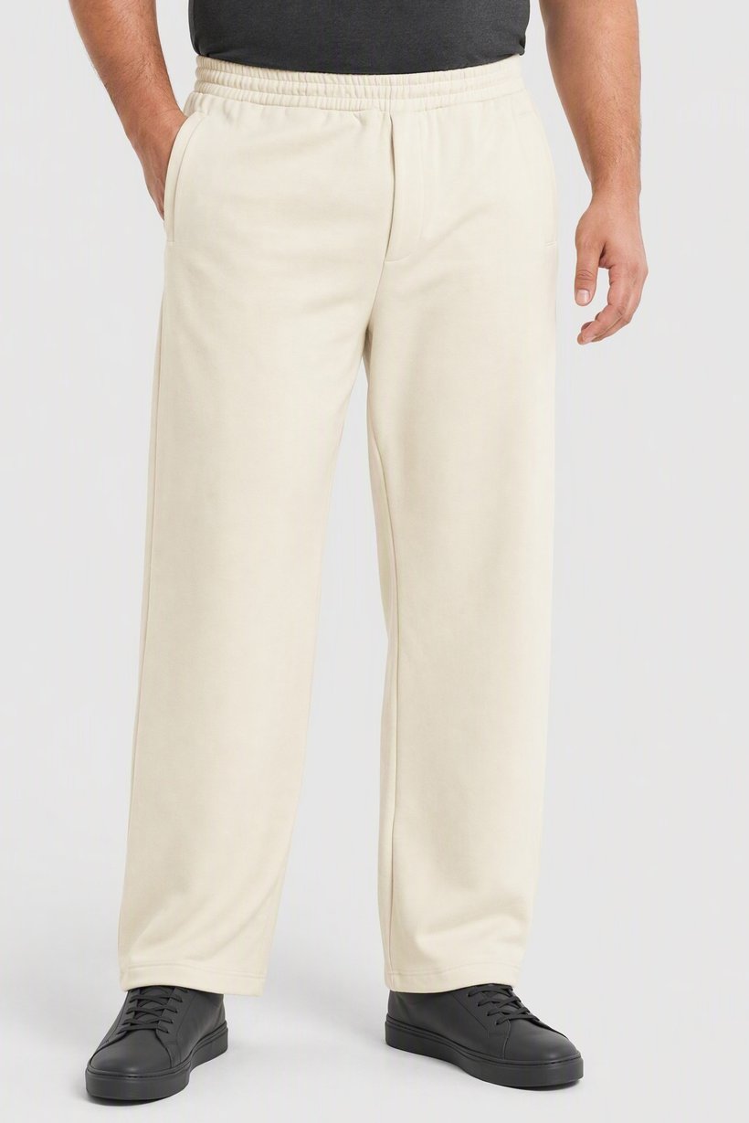 Men Relaxed Fit Solid Wide Leg Pants, Light Beige