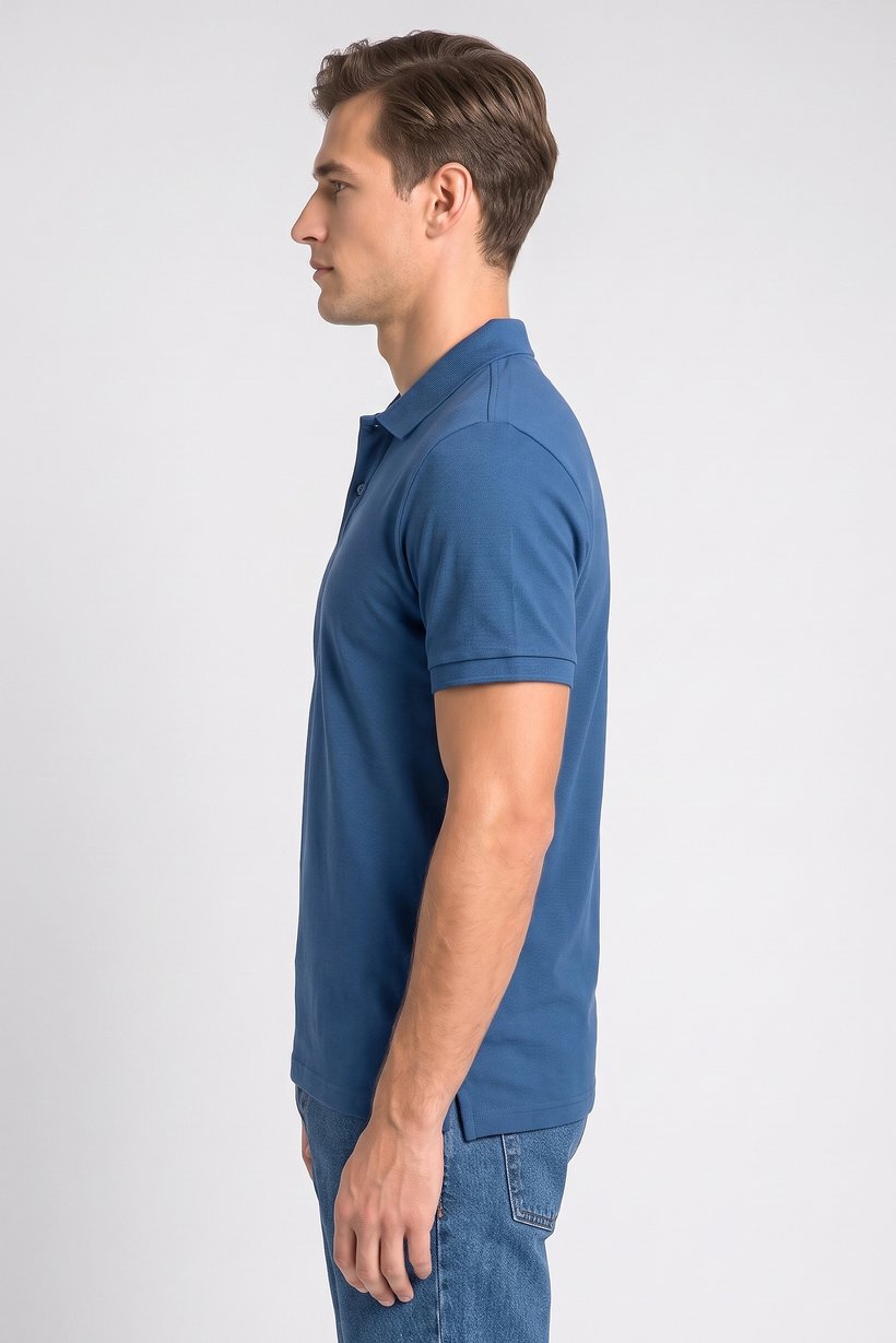 Men Regular Fit Short Sleeve Plain Polo Shirt, Teal Blue