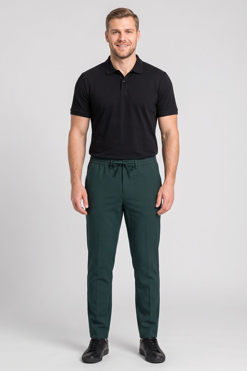 Men Stretch Fit Solid Straight Leg Pants, Dark Green