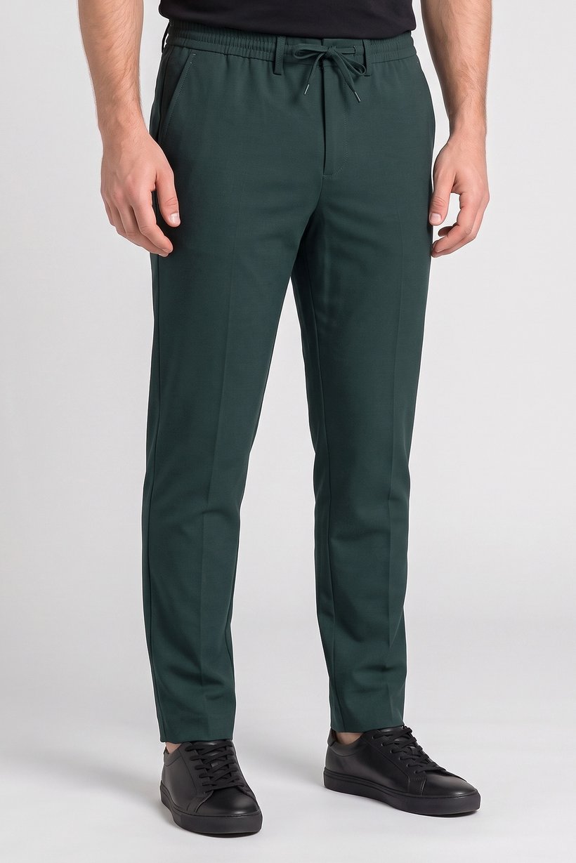 Men Stretch Fit Solid Straight Leg Pants, Dark Green