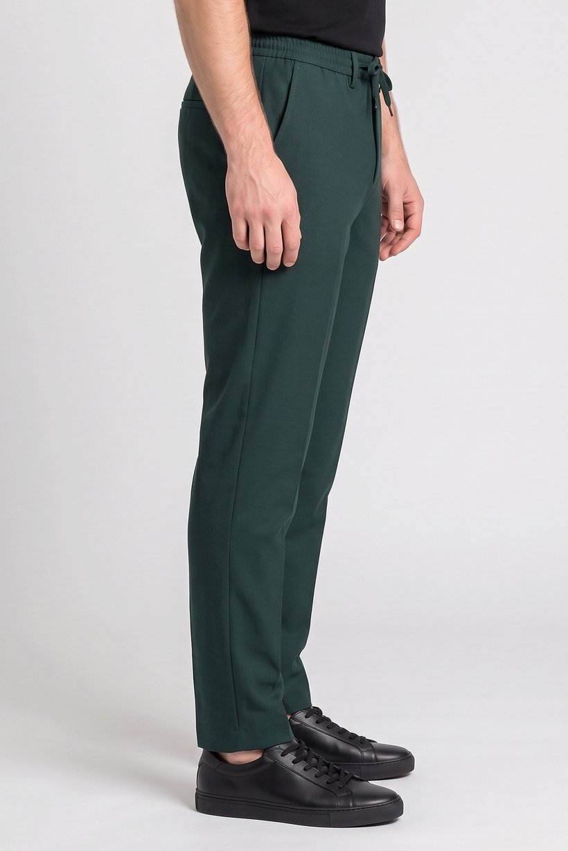 Men Stretch Fit Solid Straight Leg Pants, Dark Green