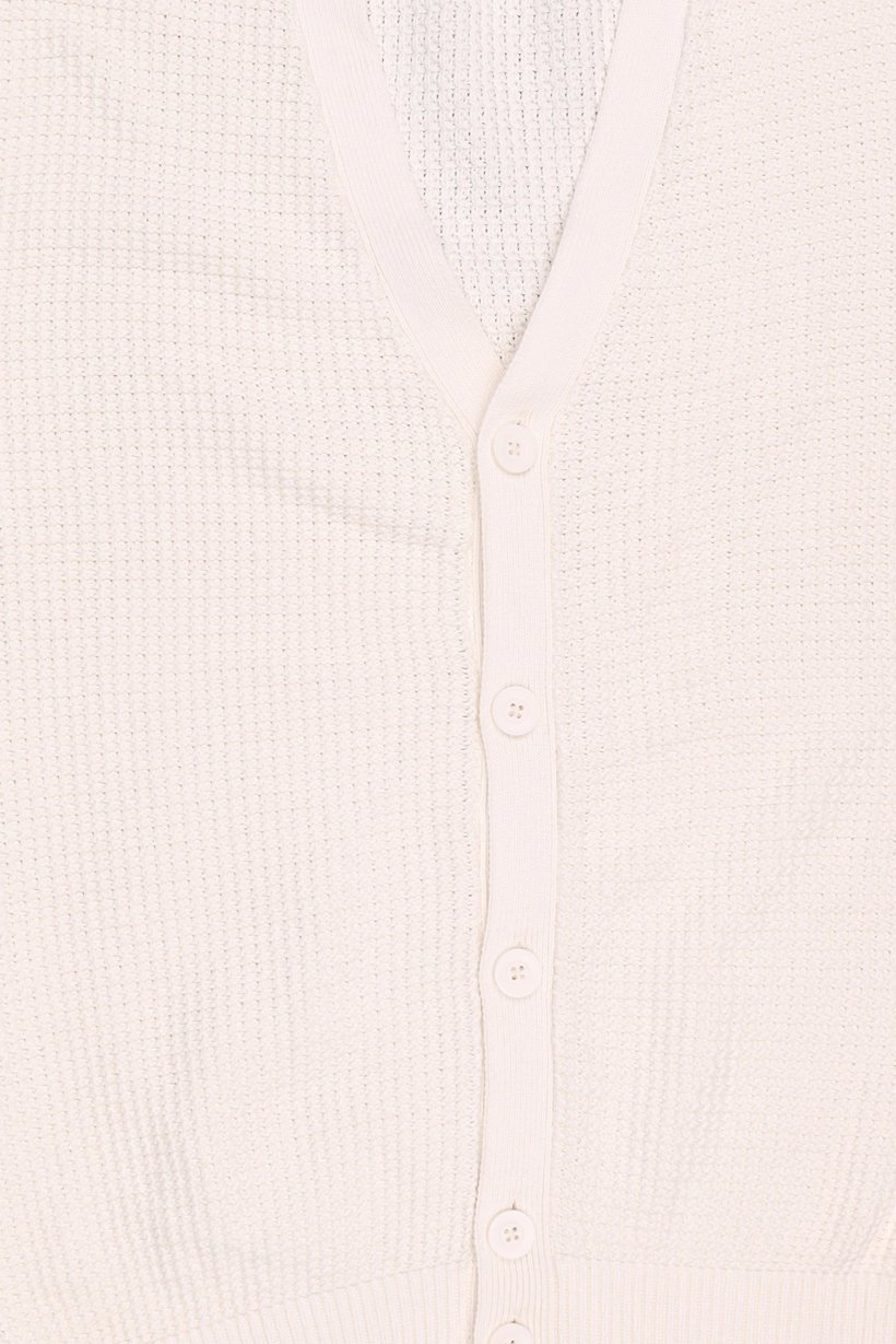 Men V Neck Long Sleeve Knitted Cardigans, Off White