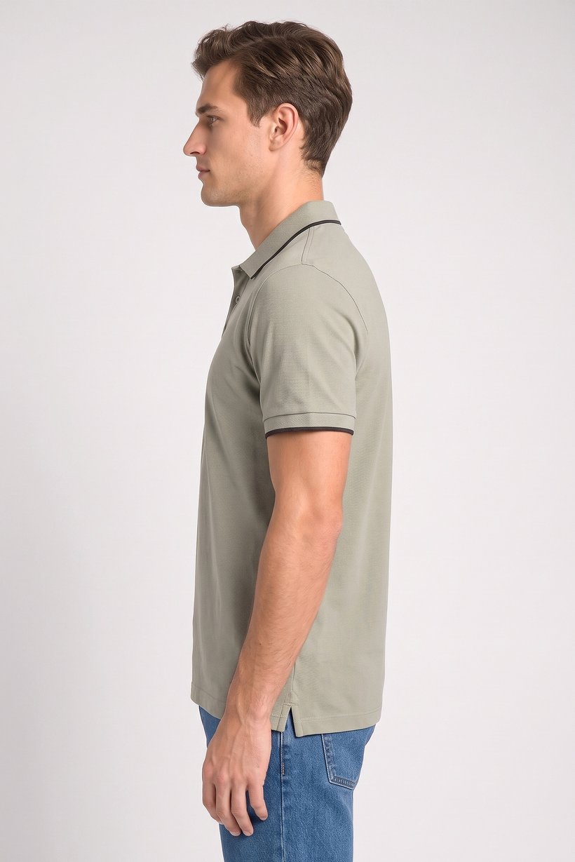 Men Regular Fit Solid Short Sleeve Polo Shirt, Light Olive