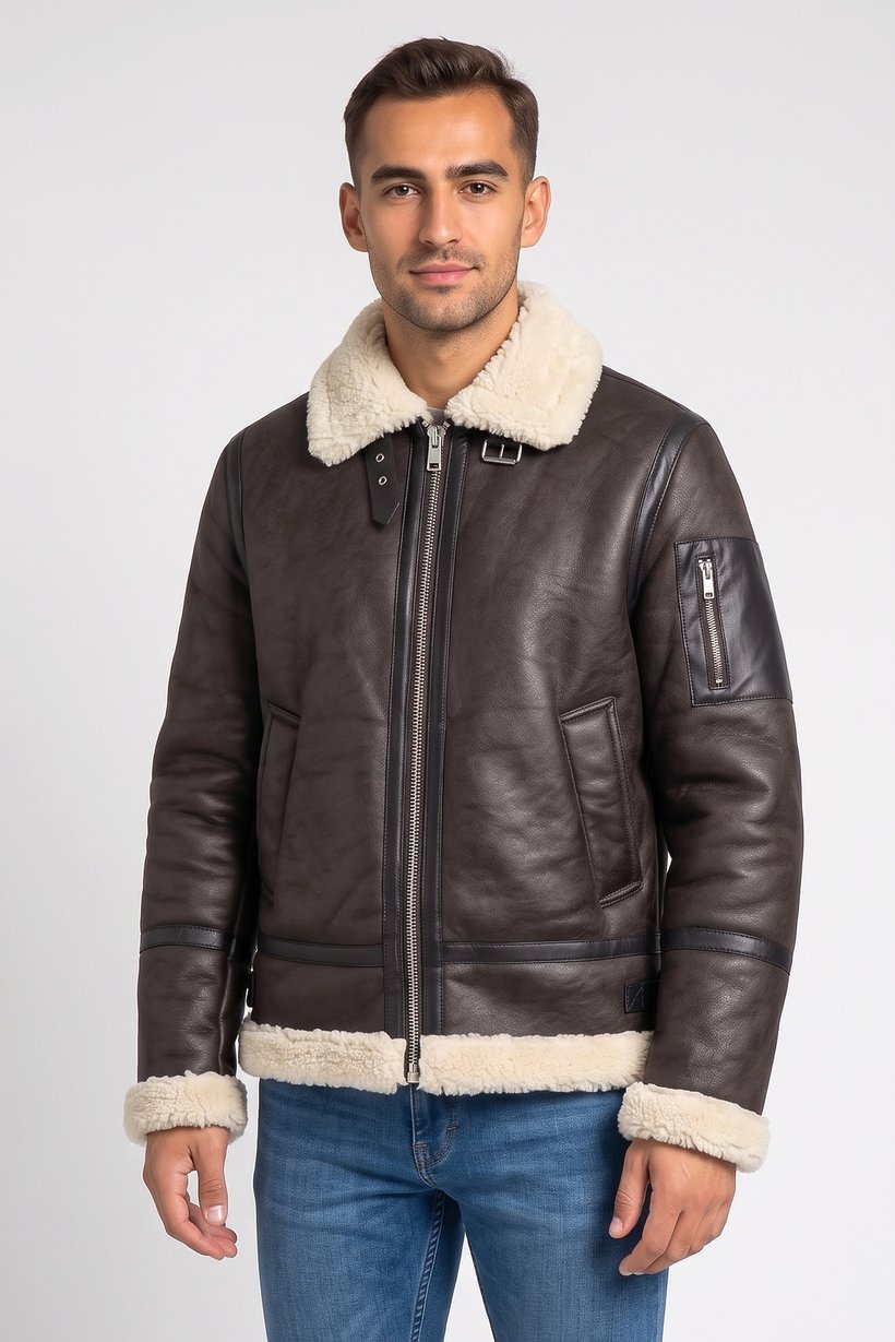 Men Plain Motorcycle Jacket, Dark Brown