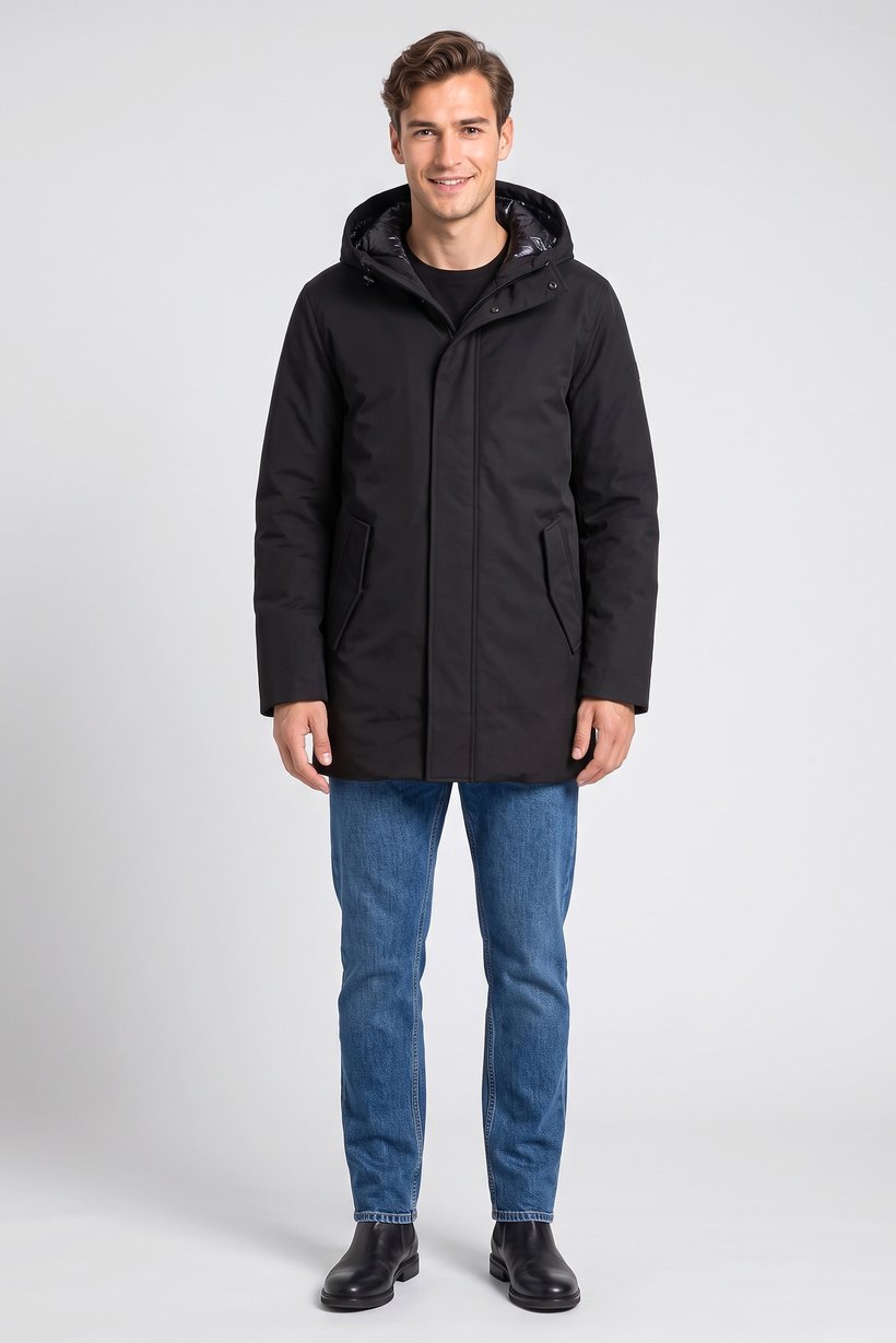 Men Solid Windbreaker Jacket, Black