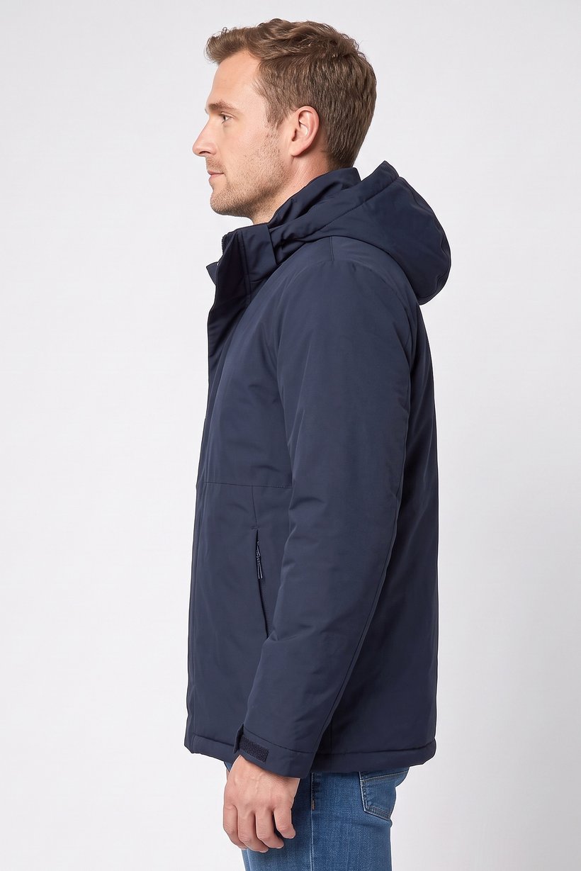 Men Solid Puffer Jacket, Navy