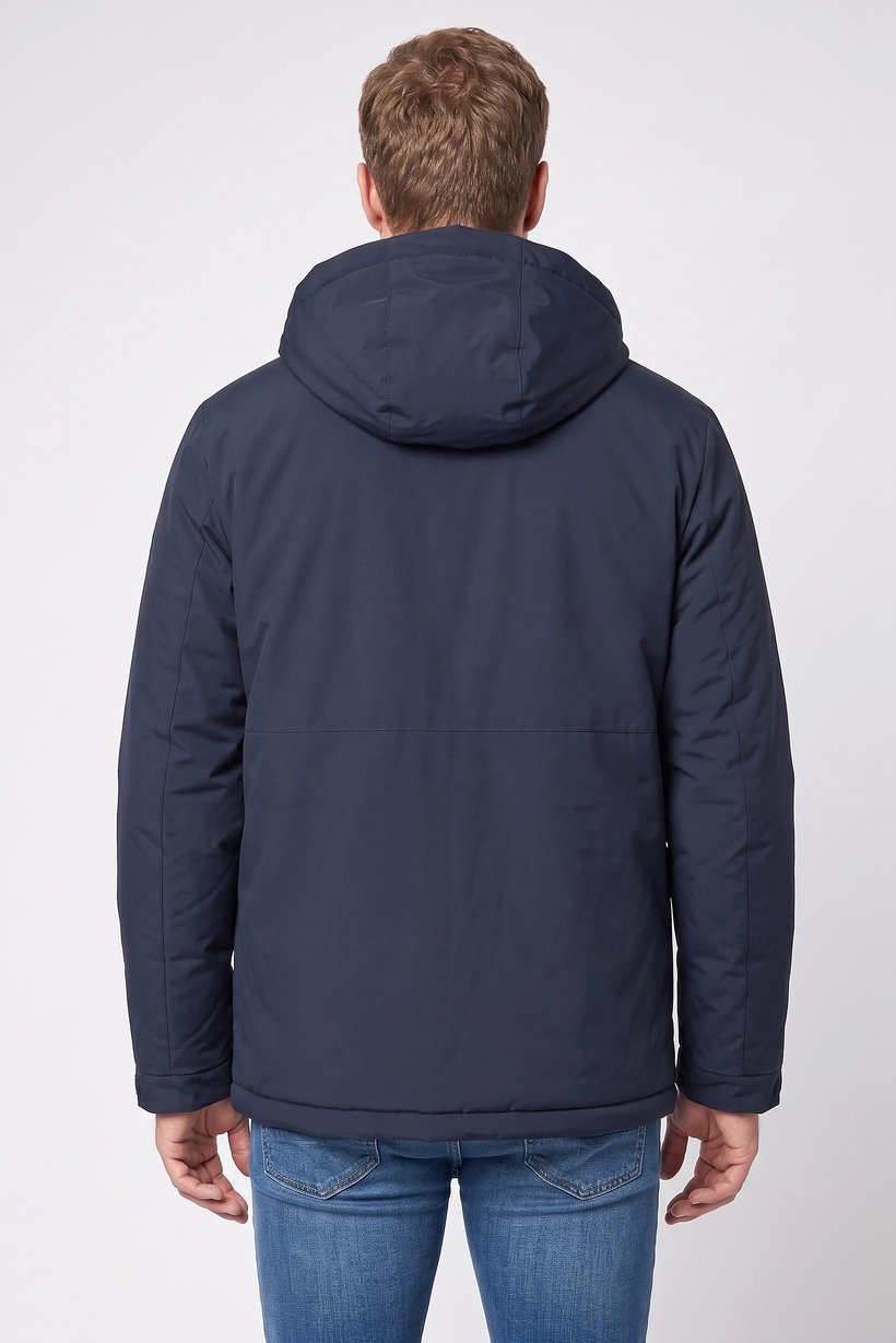 Men Solid Puffer Jacket, Navy