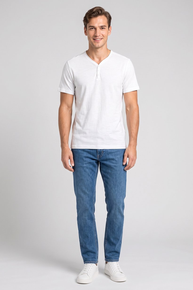 Men V-Neck Short Sleeve Heather T-Shirt, White