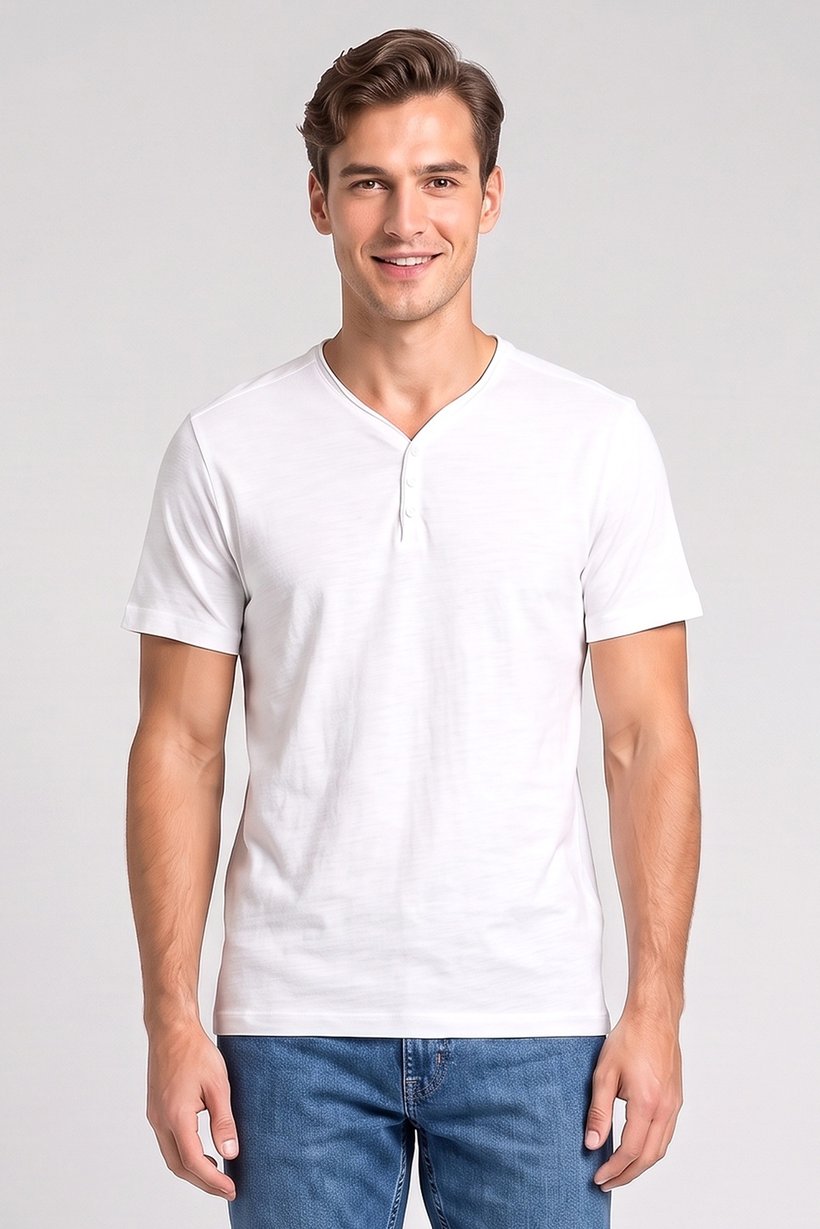 Men V-Neck Short Sleeve Heather T-Shirt, White