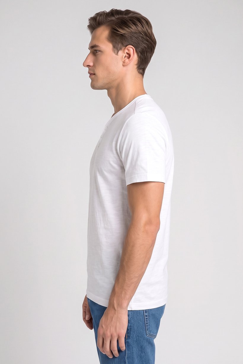 Men V-Neck Short Sleeve Heather T-Shirt, White