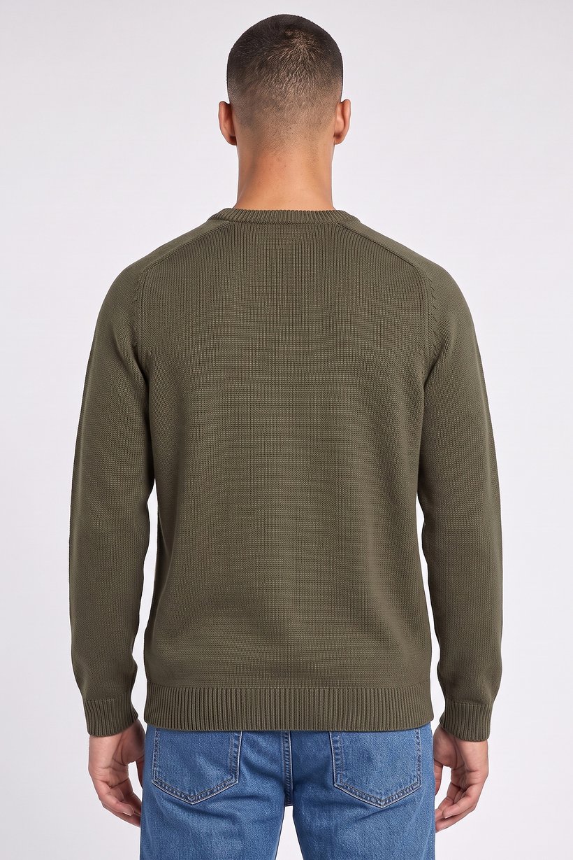 Men Crew Neck Textured Sweater, Olive