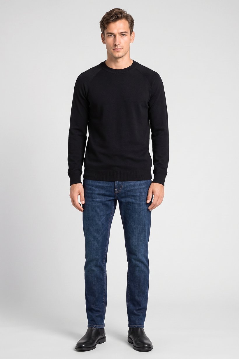 Men Crew Neck Knitted Sweater, Black
