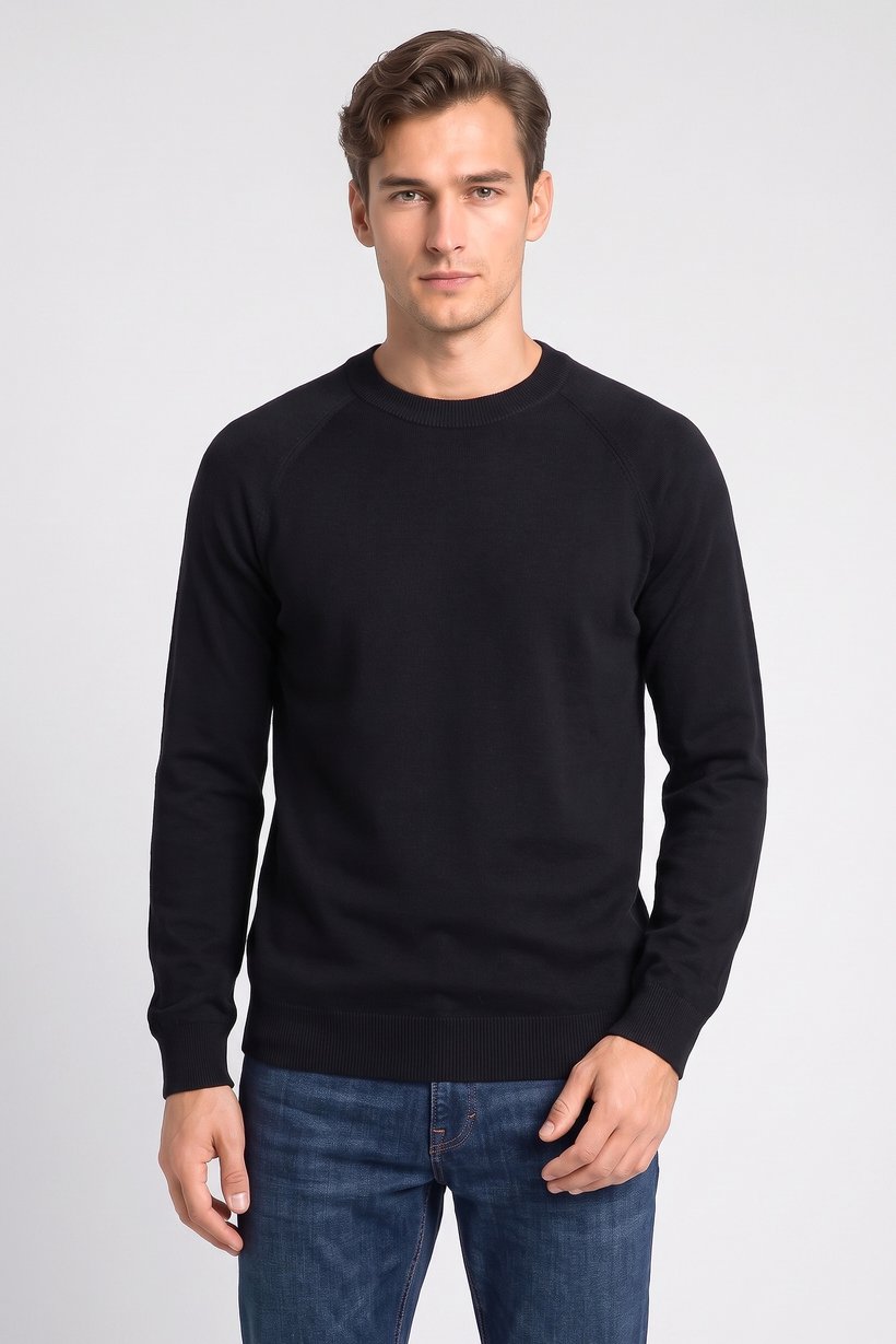 Men Crew Neck Knitted Sweater, Black
