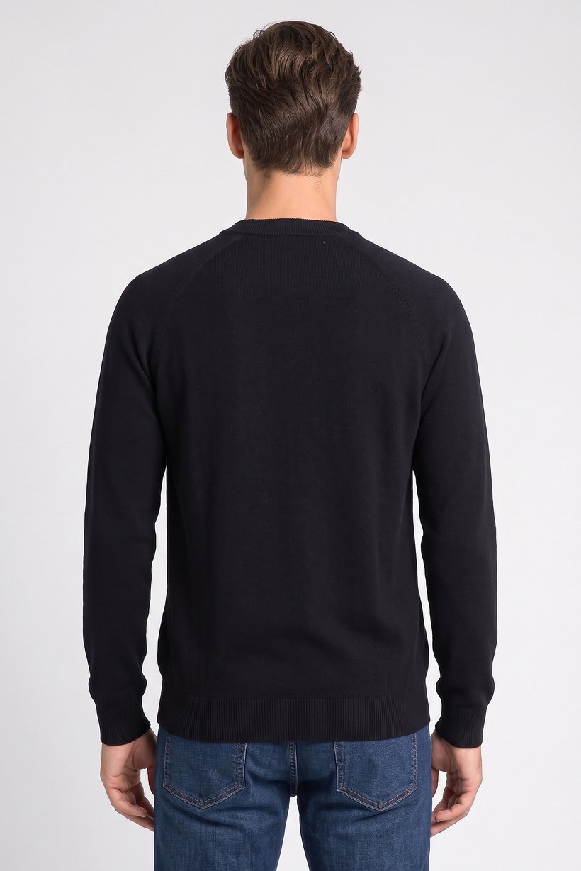 Men Crew Neck Knitted Sweater, Black
