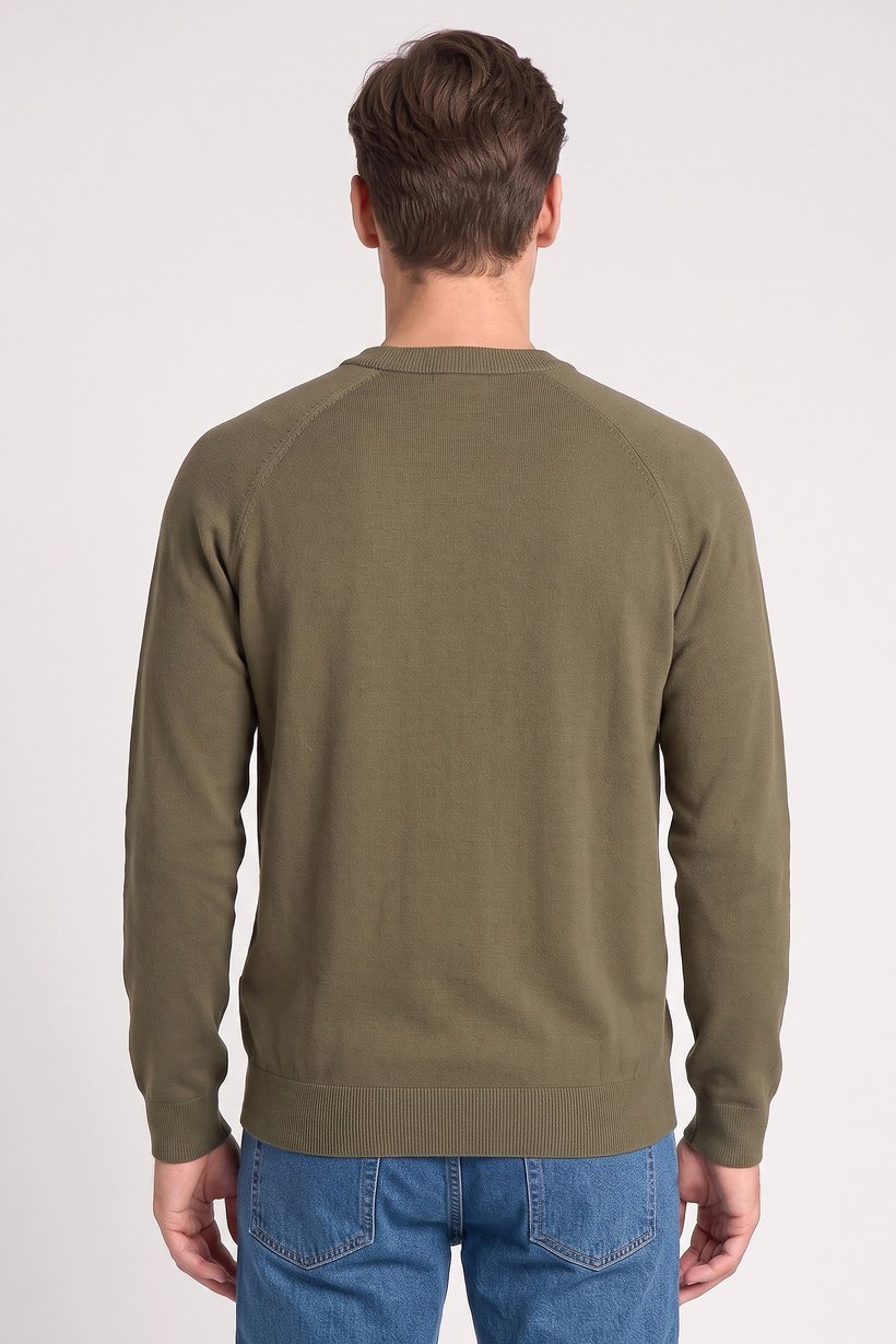 Men Crew Neck Knitted Sweater, Dark Olive