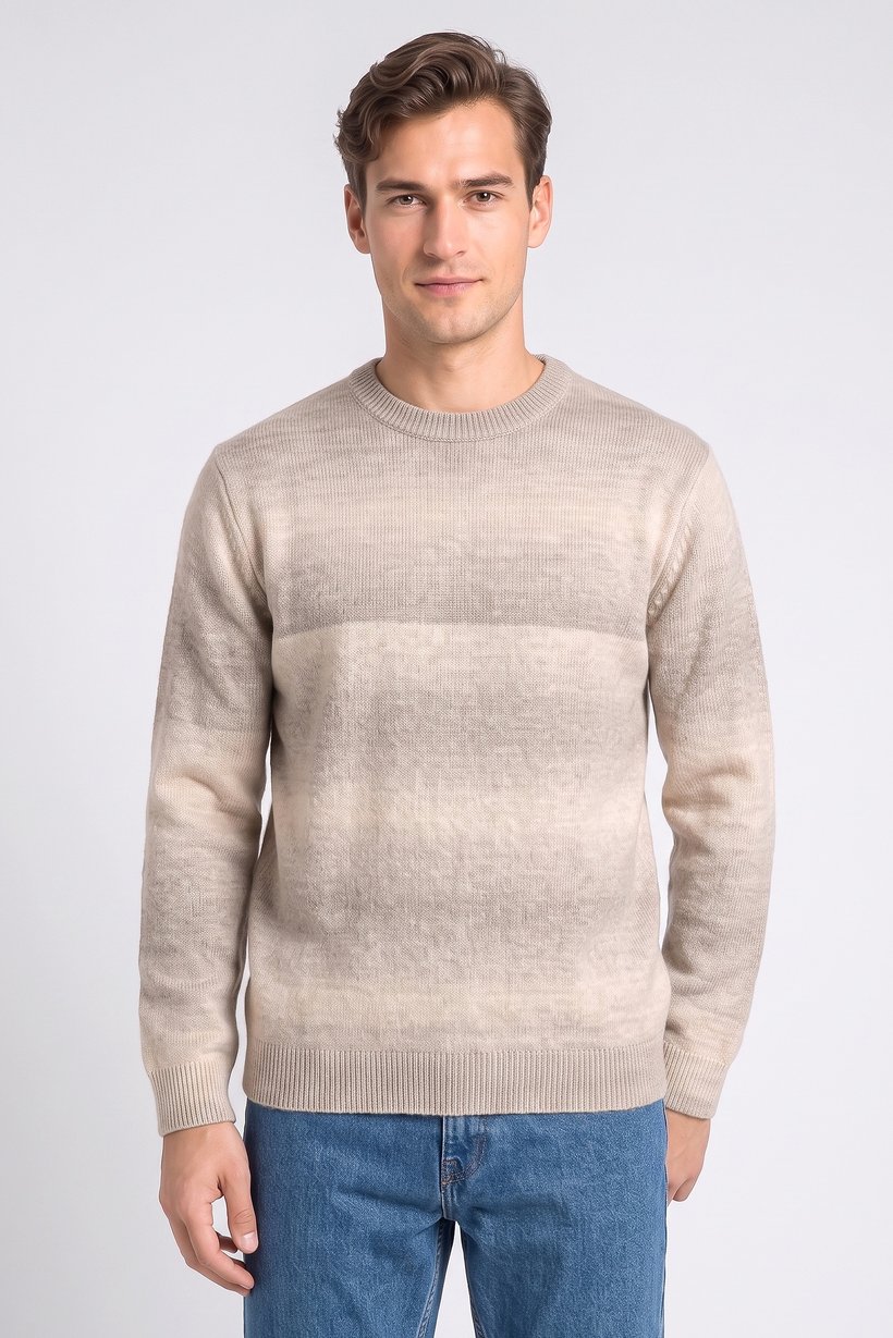 Men Crew Neck Textured Long Sleeve Sweater, Multicolor