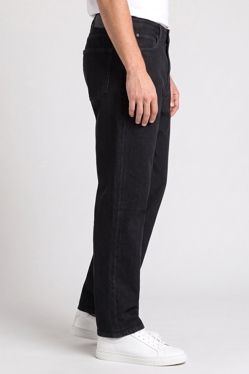 Men Loose Fit Solid Straight Leg Jeans, Black