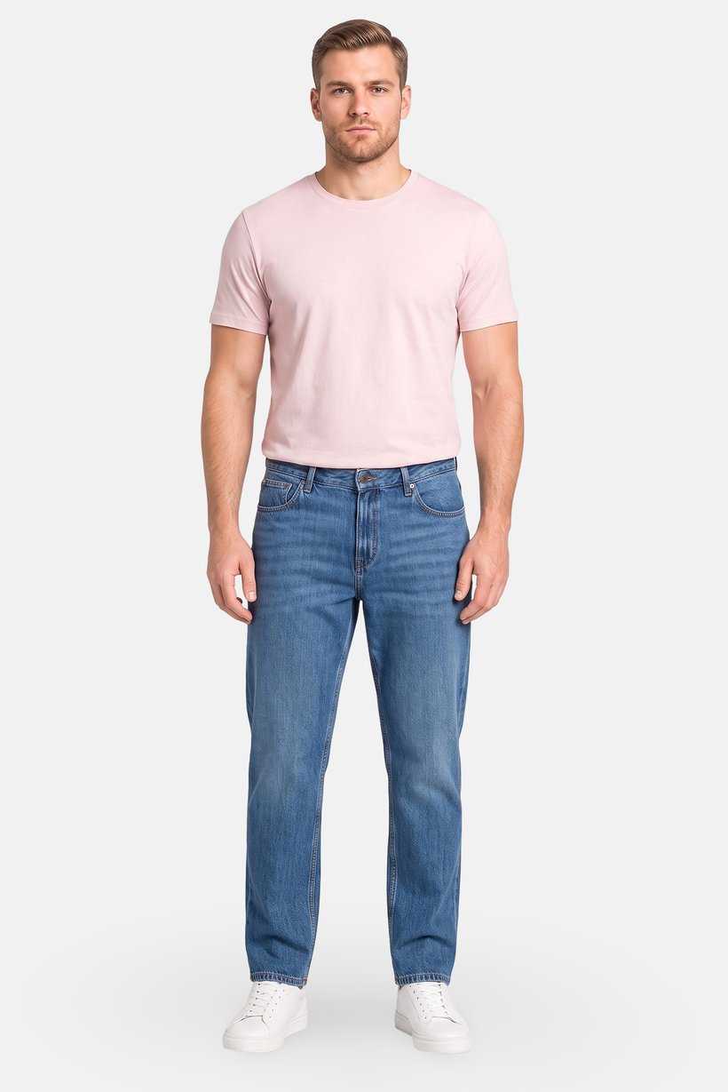 Men Loose Fit Solid Straight Leg Jeans, Blue