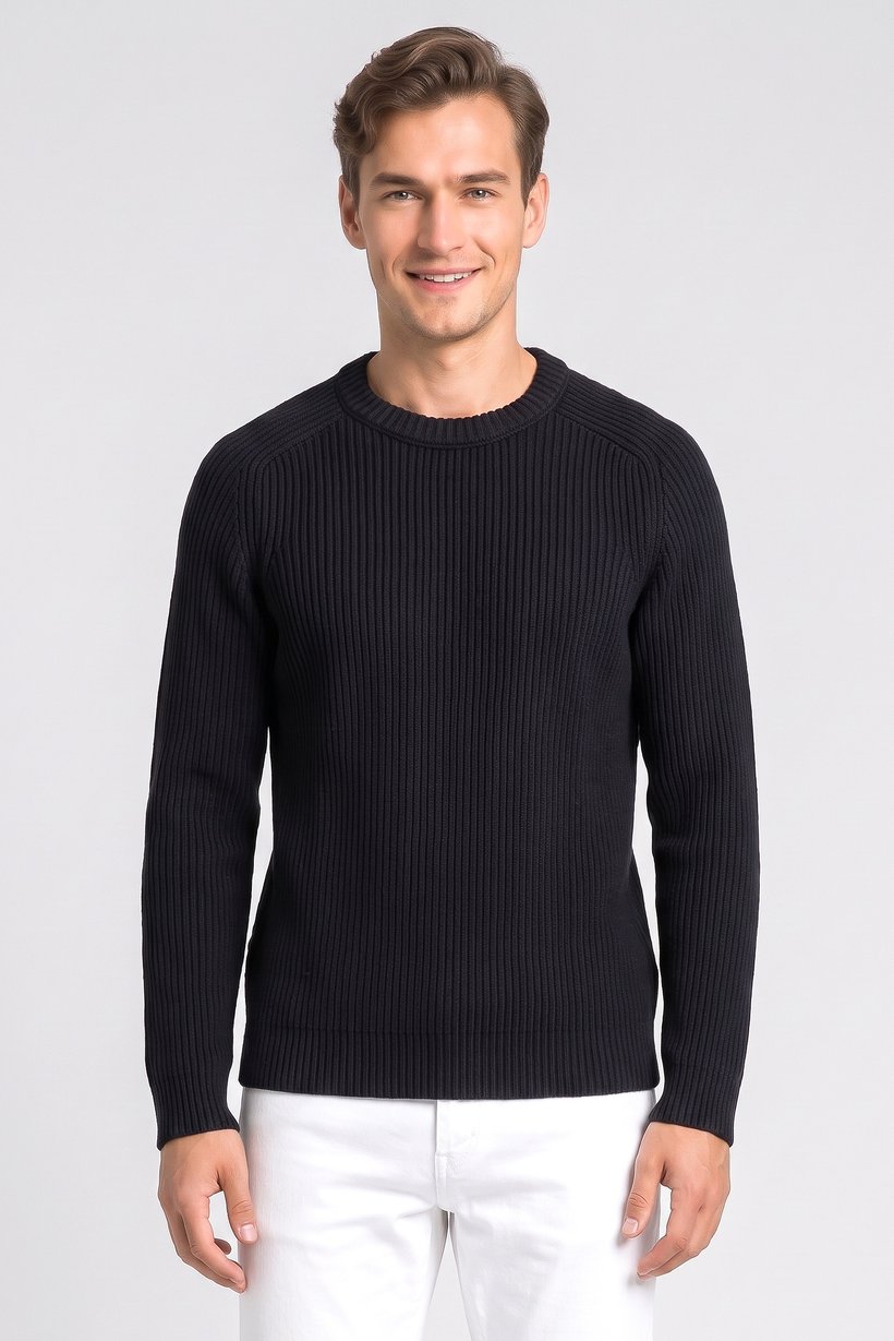Men Crew Neck Knitted Sweater, Black
