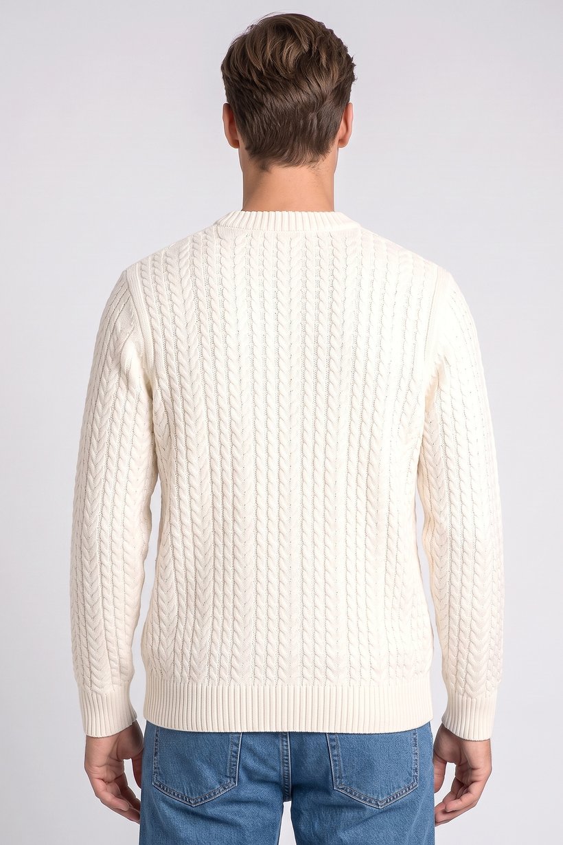 Men Crew Neck Knitted Sweater, Light Beige